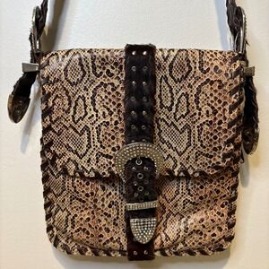 Charm & Luck Genuine Leather Hobo Snakeskin‎ Bag Rhinestone Cowgirl Festival